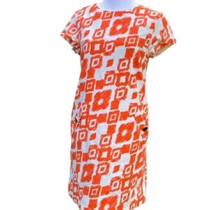 Shoshanna Orange and White Geometric Dress Size 2 Cotton